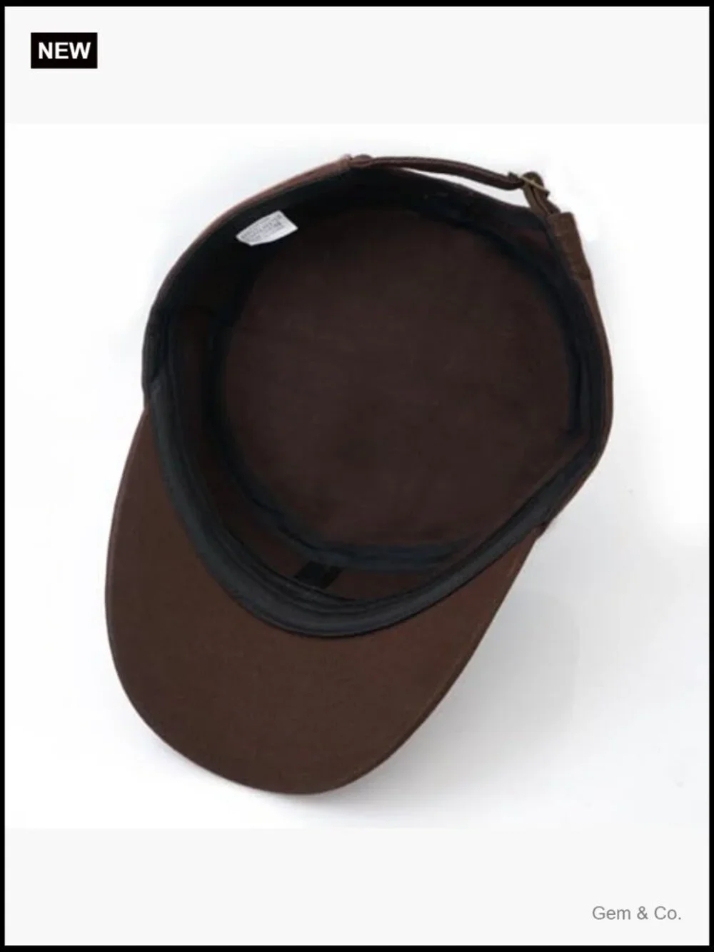 Twill Military Flat Top Cap Adjustable Cotton PU Leather Hat